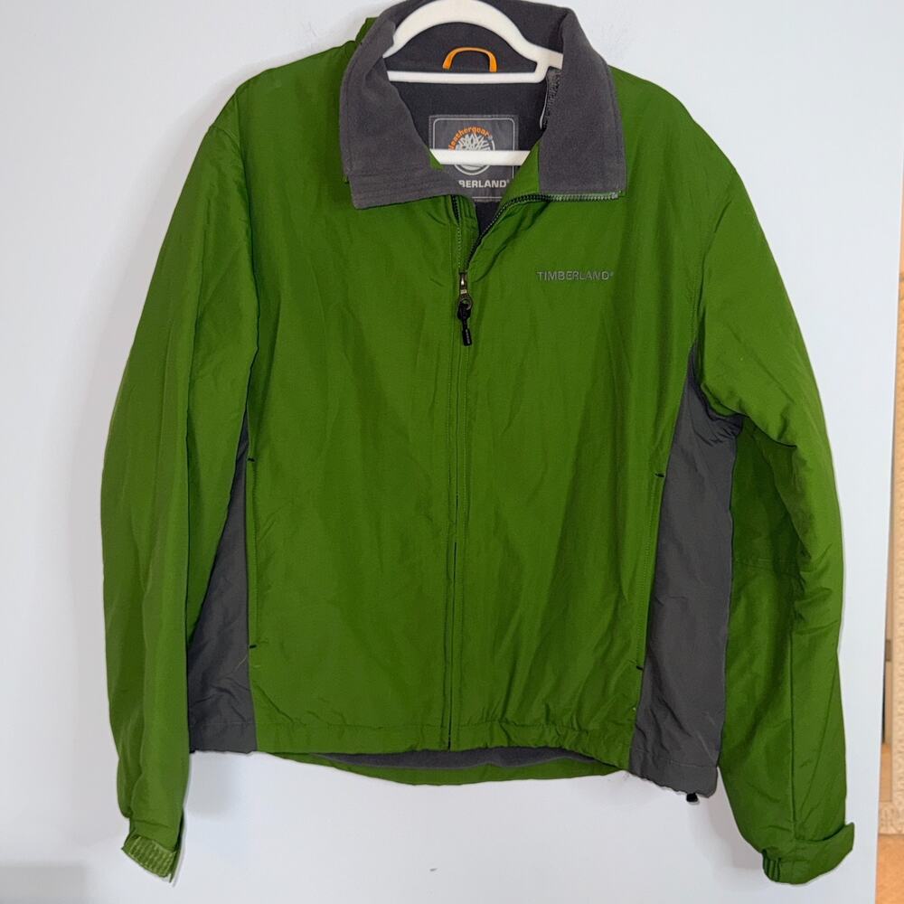Timberland Mens Weathergear Fleece Lined Jacket Size Large Green Gray Nylon